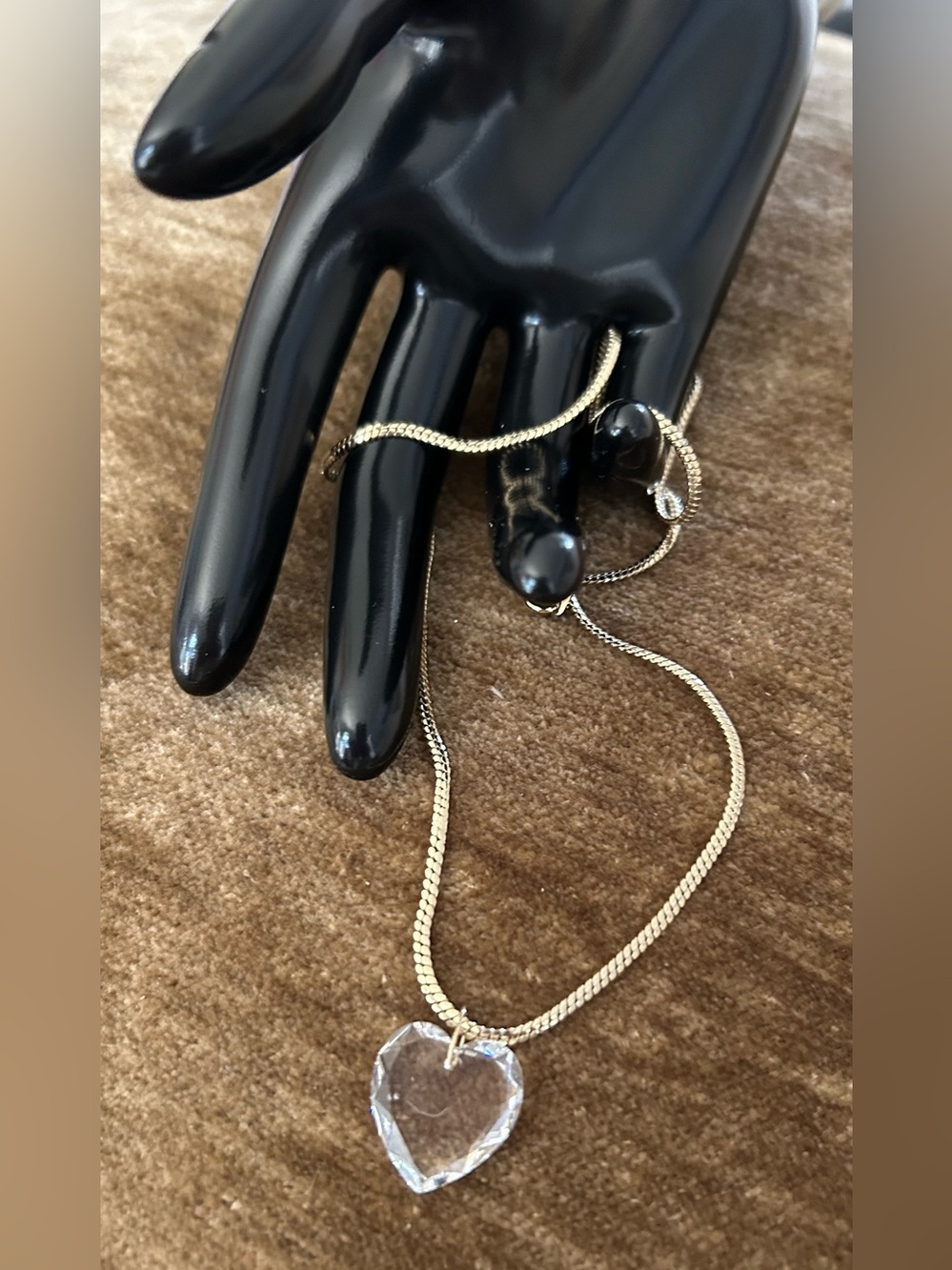 Snake gold tone Necklace with Clear Heart Crystal Pendant